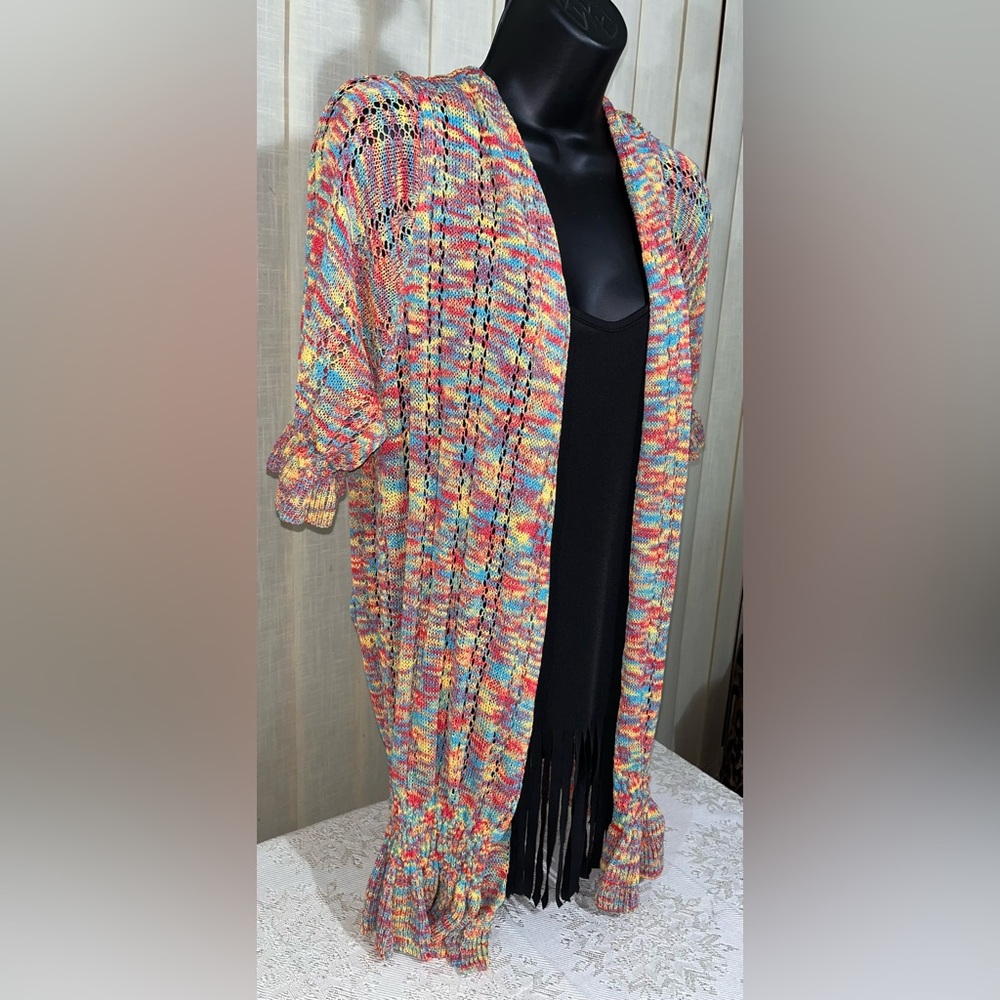 SHEIN Black Fringe Top & Multicolor Cardigan Set Size Women’s Plus 2X NWOT - Picture 3 of 15